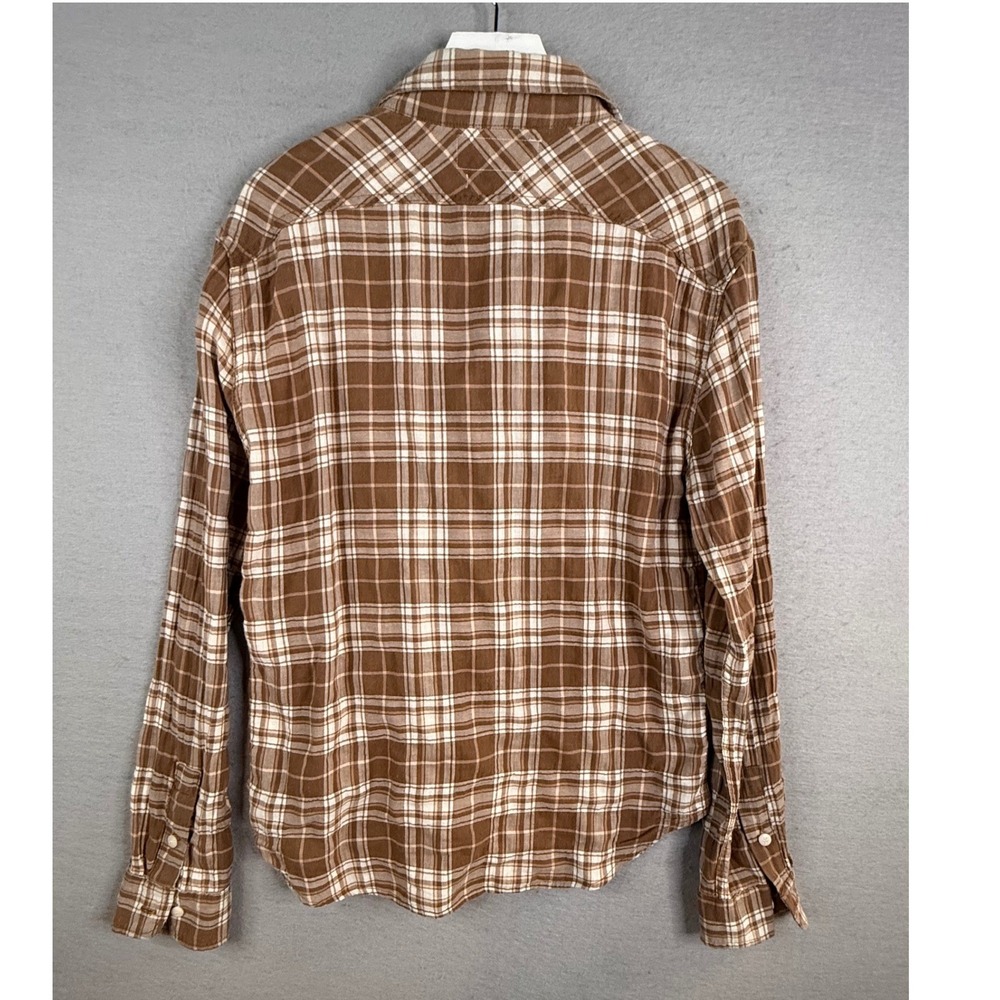 Imogene and‎ Willie Earl Puckered Flannel Top Unisex M Brown Plaid Button Down - Picture 4 of 7